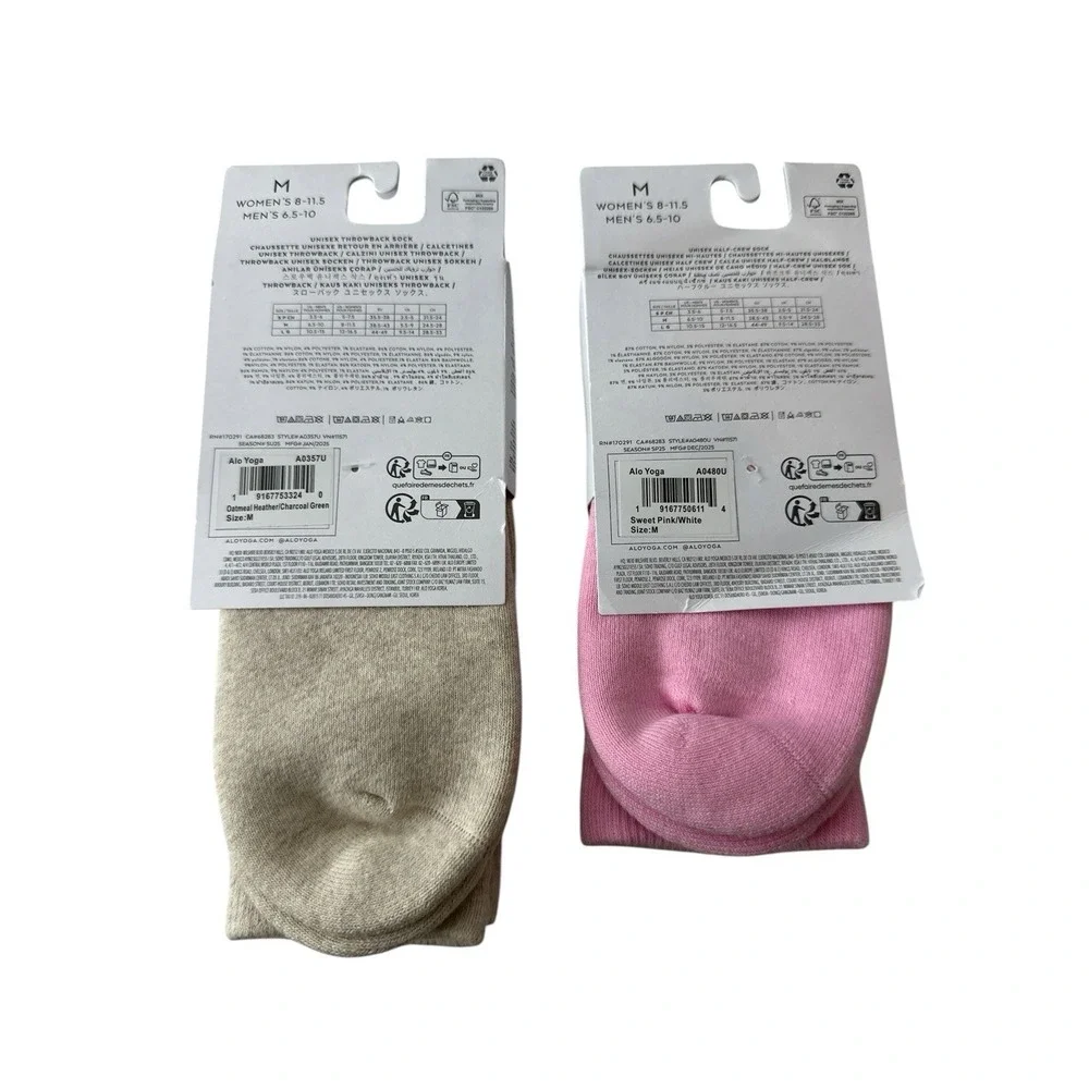 New‎ ALO Yoga Unisex Throwback Socks Size M 2 Pairs Pink Beige